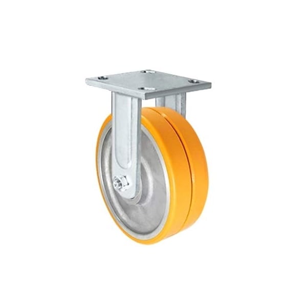 8"x2" Dual Wheel Rigid Fixed Caster, Polyurethane on Aluminum, Mai